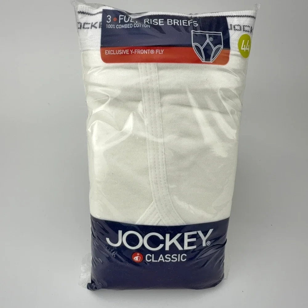 Jockey Classic Men 3 Pack Full Rise Briefs White Y-Front Fly 100% Cotton Size 44